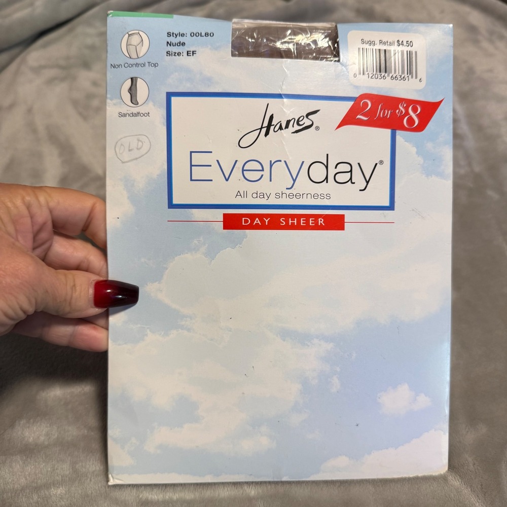 Hanes Everyday Day Sheer Pantyhose Nude EF‎ Sandalfoot Non Control Top 00L80 NWT